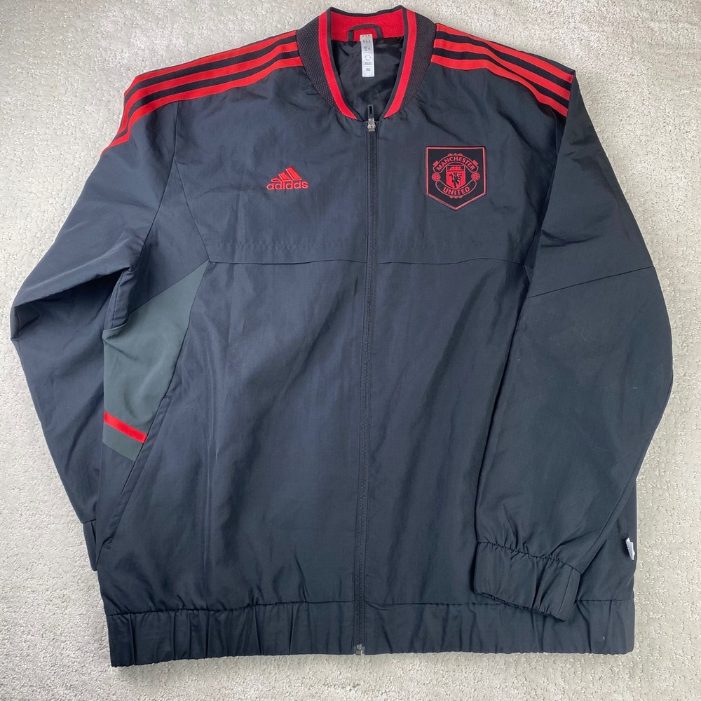 adidas Manchester United Jacket Mens 2XL Black Red Full Zip Soccer Football